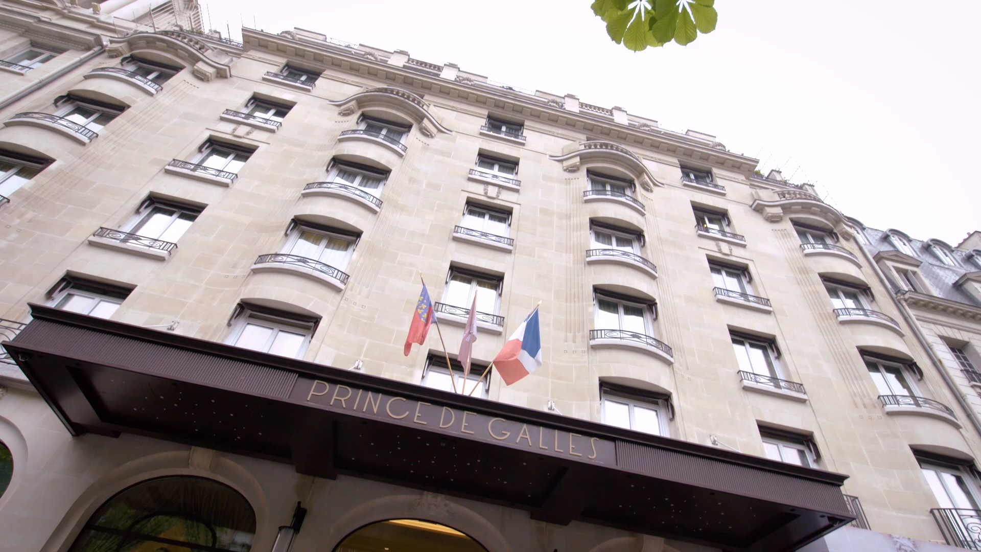 Entrance of the hotel Prince de Galles in Paris