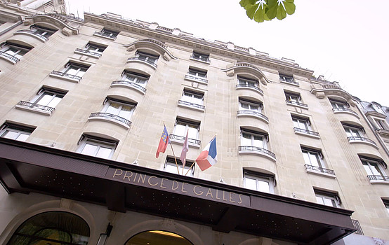 Entrance of the hotel Prince de Galles in Paris