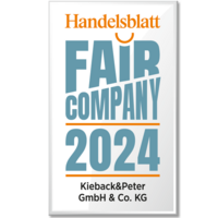 Kieback&Peter ist ausgezeichnet als fairer Arbeitgeber 2024 mit dem Handelsblatt Fair-Company-Siegel