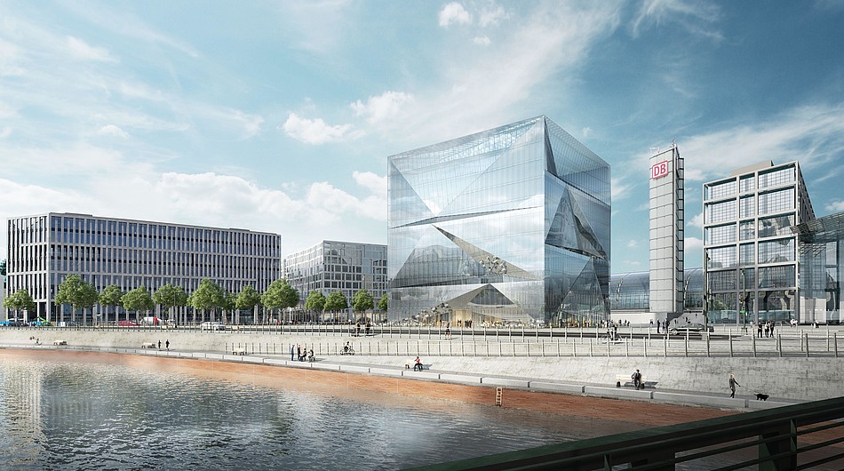 Das Bild zeigt den cube berlin in der Nähe des Hauptbahnhofes. Es ist das derzeit intelligenteste Bürogebäude Europas.